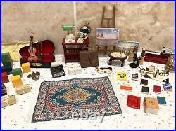 Dolls House 112th Violin Easel Typewriter Briefcase Books Lamp 50+ pc Study Set