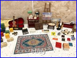 Dolls House 112th Violin Easel Typewriter Briefcase Books Lamp 50+ pc Study Set Dolls House 112th Violin Easel Typewriter Briefcase Books Lamp 50+ pc Study Set