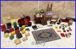 Dolls House 112th Violin Easel Typewriter Briefcase Books Lamp 50+ pc Study Set Dolls House 112th Violin Easel Typewriter Briefcase Books Lamp 50+ pc Study Set