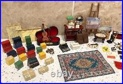 Dolls House 112th Violin Easel Typewriter Briefcase Books Lamp 50+ pc Study Set