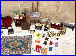 Dolls House 112th Violin Easel Typewriter Briefcase Books Lamp 50+ pc Study Set Dolls House 112th Violin Easel Typewriter Briefcase Books Lamp 50+ pc Study Set