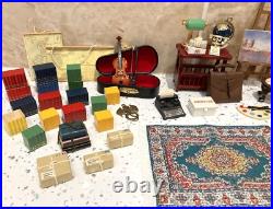 Dolls House 112th Violin Easel Typewriter Briefcase Books Lamp 50+ pc Study Set Dolls House 112th Violin Easel Typewriter Briefcase Books Lamp 50+ pc Study Set