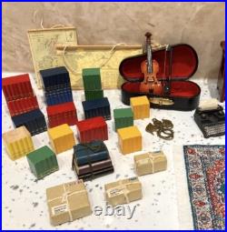 Dolls House 112th Violin Easel Typewriter Briefcase Books Lamp 50+ pc Study Set Dolls House 112th Violin Easel Typewriter Briefcase Books Lamp 50+ pc Study Set