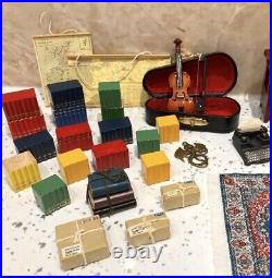 Dolls House 112th Violin Easel Typewriter Briefcase Books Lamp 50+ pc Study Set