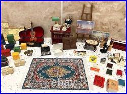 Dolls House 112th Violin Easel Typewriter Briefcase Books Lamp 50+ pc Study Set