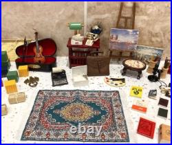 Dolls House 112th Violin Easel Typewriter Briefcase Books Lamp 50+ pc Study Set Dolls House 112th Violin Easel Typewriter Briefcase Books Lamp 50+ pc Study Set