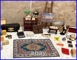 Dolls House 112th Violin Easel Typewriter Briefcase Books Lamp 50+ pc Study Set