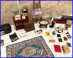 Dolls House 112th Violin Easel Typewriter Briefcase Books Lamp 50+ pc Study Set