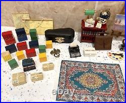 Dolls House 112th Violin Easel Typewriter Briefcase Books Lamp 50+ pc Study Set