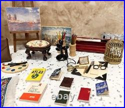 Dolls House 112th Violin Easel Typewriter Briefcase Books Lamp 50+ pc Study Set