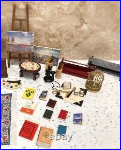 Dolls House 112th Violin Easel Typewriter Briefcase Books Lamp 50+ pc Study Set