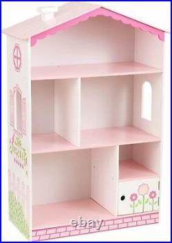 Dolls House Cottage Wooden Bookshelf For Kids, Sturdy Wood Construction