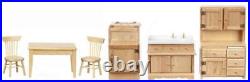 Dolls House Old Fashioned Kitchen Furniture Set Light Oak Wooden 6pc Miniature Dolls House Old Fashioned Kitchen Furniture Set Light Oak Wooden 6pc Miniature