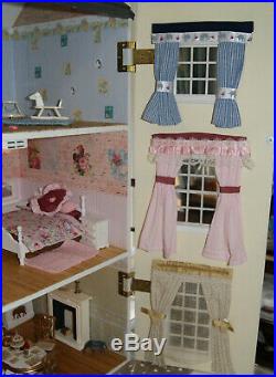 Dolls House, handmade wooden floor, roof, curtains, bedding, furnished