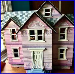 Dolls house furnished wooden used with dolls 5 rooms good condition Victorian