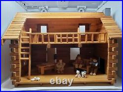 Duracraft Oregon Trail Wooden Log Cabin Dollhouse Assembled/ Furniture/ Figures