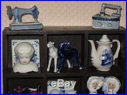 Dutch Old Vintage Wooden Display Cabinet Miniatures Porcelain Figurines & Doll