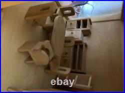 ELC wooden dolls house, furniture, car, dolls in good condition