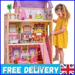 Elegant Kayla Wooden Dollhouse 3 Floors & 10 Accessories for Hours of Play
