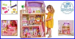 Elegant Kayla Wooden Dollhouse 3 Floors & 10 Accessories for Hours of Play