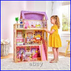 Elegant Kayla Wooden Dollhouse 3 Floors & 10 Accessories for Hours of Play