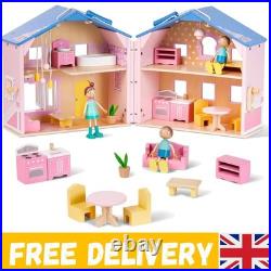 Exquisite Wooden Dollhouse with Dolls & Furniture Creative Play for Ages 3+