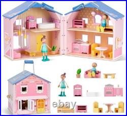 Exquisite Wooden Dollhouse with Dolls & Furniture Creative Play for Ages 3+