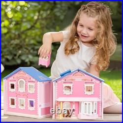 Exquisite Wooden Dollhouse with Dolls & Furniture Creative Play for Ages 3+