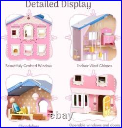 Exquisite Wooden Dollhouse with Dolls & Furniture Creative Play for Ages 3+