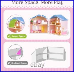 Exquisite Wooden Dollhouse with Dolls & Furniture Creative Play for Ages 3+