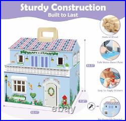 Foldable Wooden Doll House DIY Doll House with 3 Sticker Sheets for 2 Styles Foldable Wooden Doll House DIY Doll House with 3 Sticker Sheets for 2 Styles
