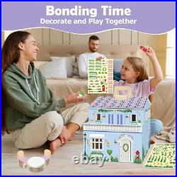 Foldable Wooden Doll House DIY Doll House with 3 Sticker Sheets for 2 Styles Foldable Wooden Doll House DIY Doll House with 3 Sticker Sheets for 2 Styles