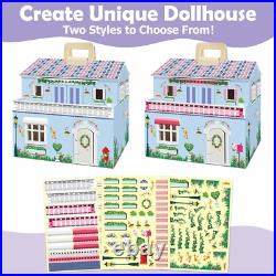 Foldable Wooden Doll House DIY Doll House with 3 Sticker Sheets for 2 Styles Foldable Wooden Doll House DIY Doll House with 3 Sticker Sheets for 2 Styles