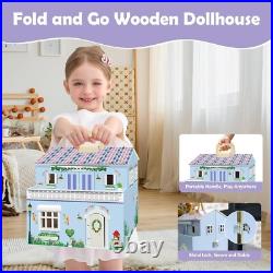 Foldable Wooden Doll House DIY Doll House with 3 Sticker Sheets for 2 Styles Foldable Wooden Doll House DIY Doll House with 3 Sticker Sheets for 2 Styles