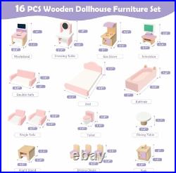 Foldable Wooden Doll House DIY Doll House with 3 Sticker Sheets for 2 Styles Foldable Wooden Doll House DIY Doll House with 3 Sticker Sheets for 2 Styles