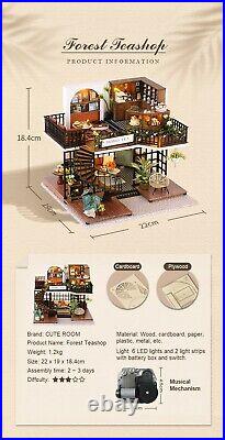 Forest Teashop 3D DIY House LED Music Doll house Miniature Wooden Furniture Kit