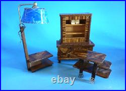 Furniture Dollhouse Art Deco Buffet Floor Lamp Bar Cart Wood Circa 1920 (F024-1850)