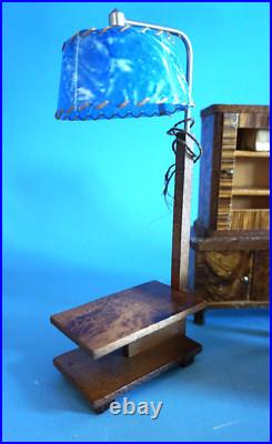 Furniture Dollhouse Art Deco Buffet Floor Lamp Bar Cart Wood Circa 1920 (F024-1850)