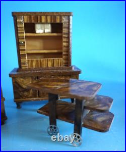 Furniture Dollhouse Art Deco Buffet Floor Lamp Bar Cart Wood Circa 1920 (F024-1850)