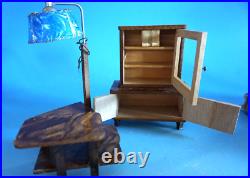 Furniture Dollhouse Art Deco Buffet Floor Lamp Bar Cart Wood Circa 1920 (F024-1850)