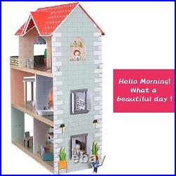 Giant Bean Wooden Doll House, 2.6-ft Tall DIY Miniature Dollhouse Kit with El