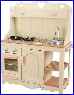 Girls Kids Pink Prairie Kitchen Cooking Wooden Pretend Play Set Toy Kitchenware