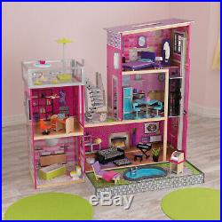 Girls Large Wooden Dollhouse Barbie Size w 36 Accessories Pack 3 Levels 5 Rooms