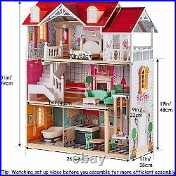 Girls Wooden Doll House Large Dollhouse With Furniture Kids Children Playtime