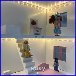 HOT- Large Dollhouse Luxury Wooden Cottage Kid Doll Houses with LED Light Strin