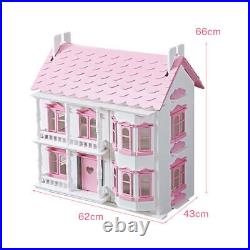HOT Large Dollhouse Luxury Wooden Cottage Kid Doll Houses with LED Light String+