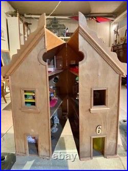 Hand-Made Wooden DOLLS HOUSE, Vintage, Large & Furnished