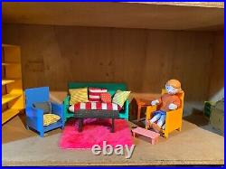 Hand-Made Wooden DOLLS HOUSE, Vintage, Large & Furnished