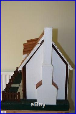 Hand Made Wooden Dolls House 4 Rooms Plus Front Garden And Furniture