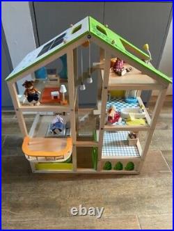 Hape All-Season Doll House (3+ Years) fully furnished + family pack MINT cond